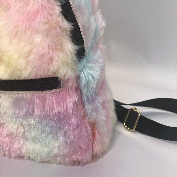 Betsey Johnson Fuzzy Gold Rainbow Unicorn Horn Small Backpack - Picture 12 of 16